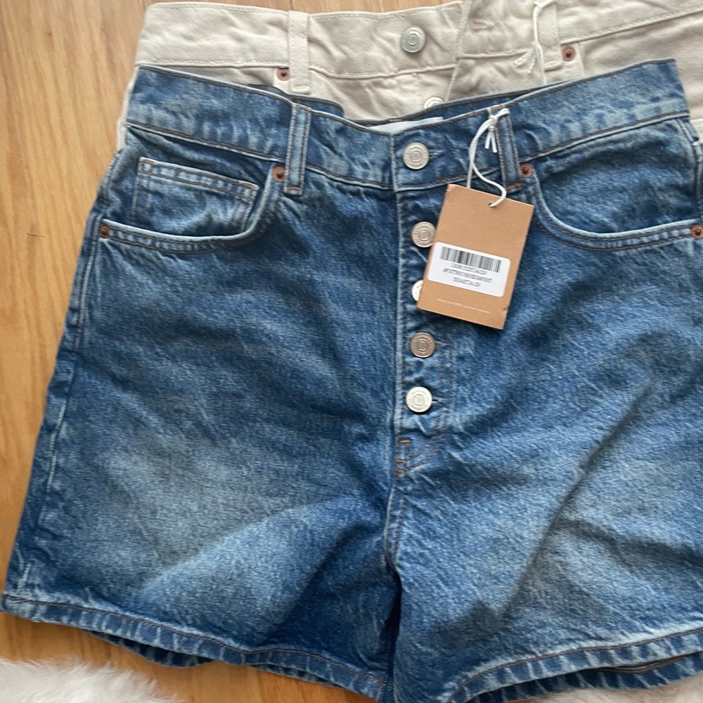Reformation button down denim shorts